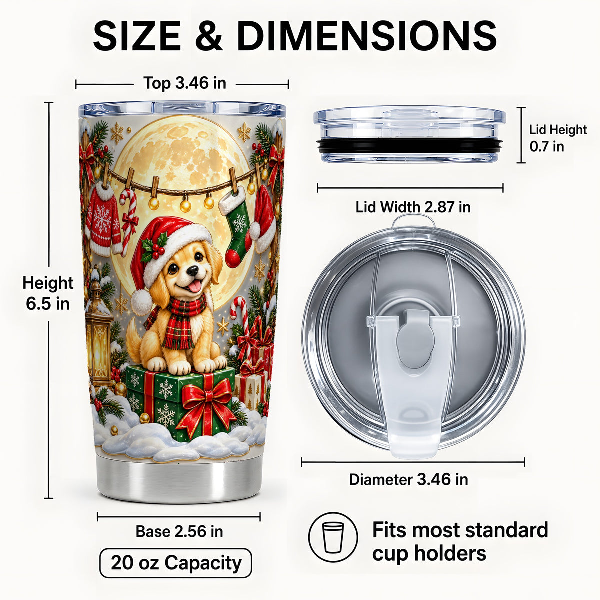 #pl[20oz|Steel] Christmas Golden Retriever Tumbler 20oz, Puppy Stainless Steel Travel Cup