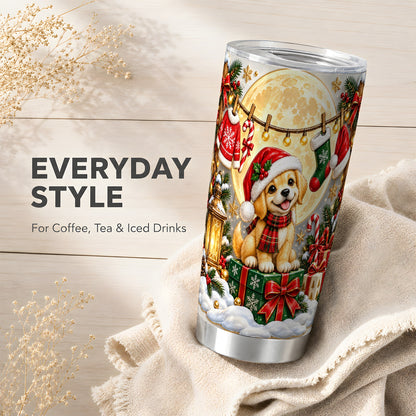 Christmas Golden Retriever Tumbler 20oz, Puppy Stainless Steel Travel Cup