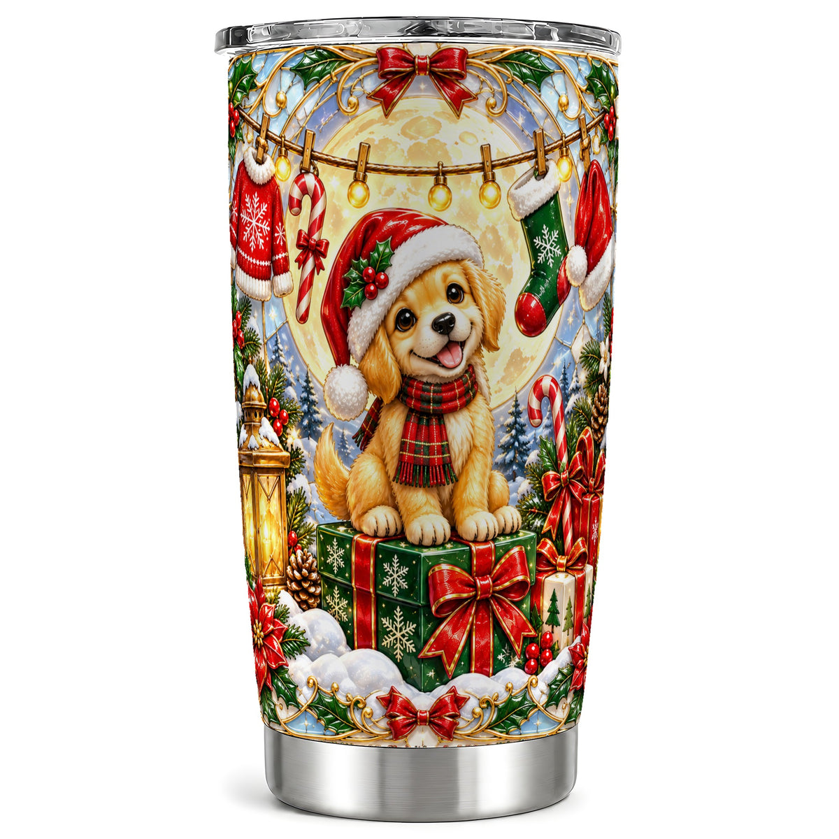 Christmas Golden Retriever Tumbler 20oz, Dog Stainless Steel Travel Cup
