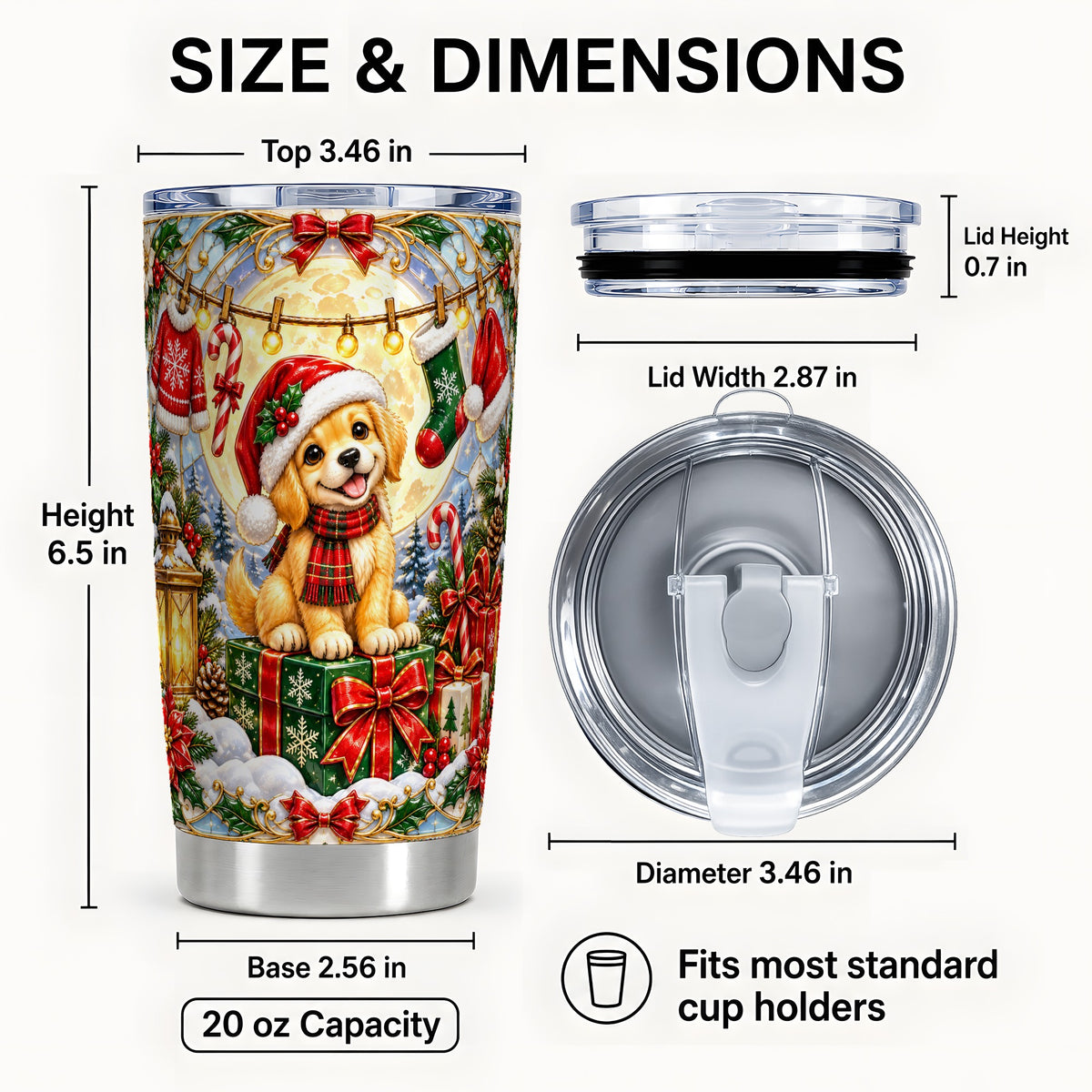 #pl[20oz|Steel] Christmas Golden Retriever Tumbler 20oz, Dog Stainless Steel Travel Cup