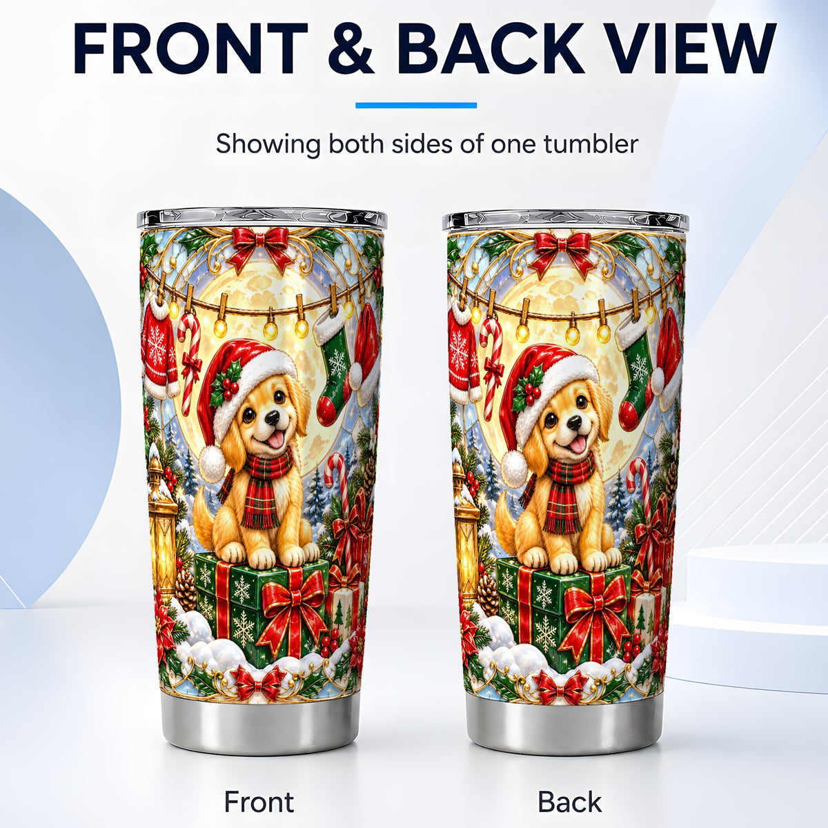 #pl[20oz|Steel] Christmas Golden Retriever Tumbler 20oz, Dog Stainless Steel Travel Cup
