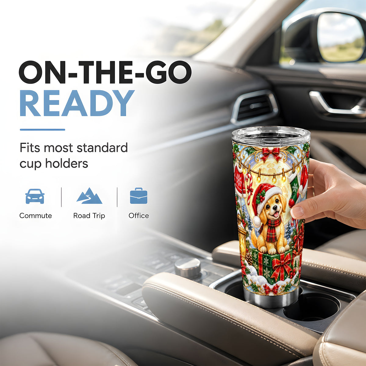 Christmas Golden Retriever Tumbler 20oz, Dog Stainless Steel Travel Cup