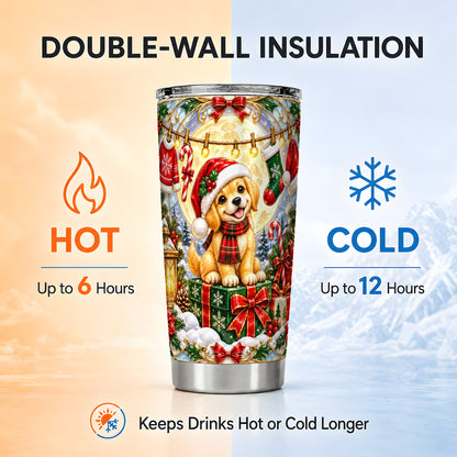 Christmas Golden Retriever Tumbler 20oz, Dog Stainless Steel Travel Cup