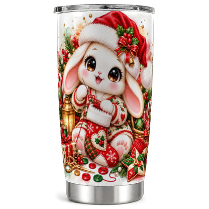 Christmas Bunny Tumbler 20oz, Knitting Rabbit Stainless Steel Travel Cup