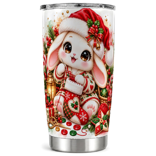 Christmas Bunny Tumbler 20oz, Knitting Rabbit Stainless Steel Travel Cup
