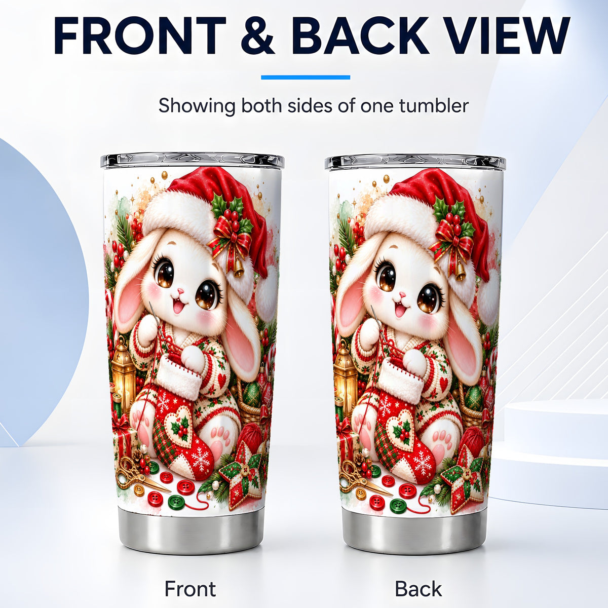 #pl[20oz|Steel] Christmas Bunny Tumbler 20oz, Knitting Rabbit Stainless Steel Travel Cup