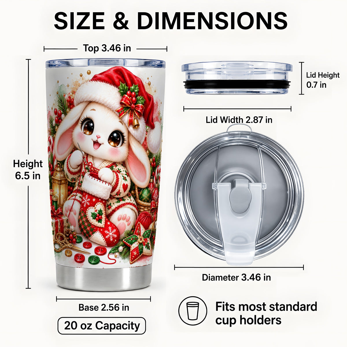 #pl[20oz|Steel] Christmas Bunny Tumbler 20oz, Knitting Rabbit Stainless Steel Travel Cup