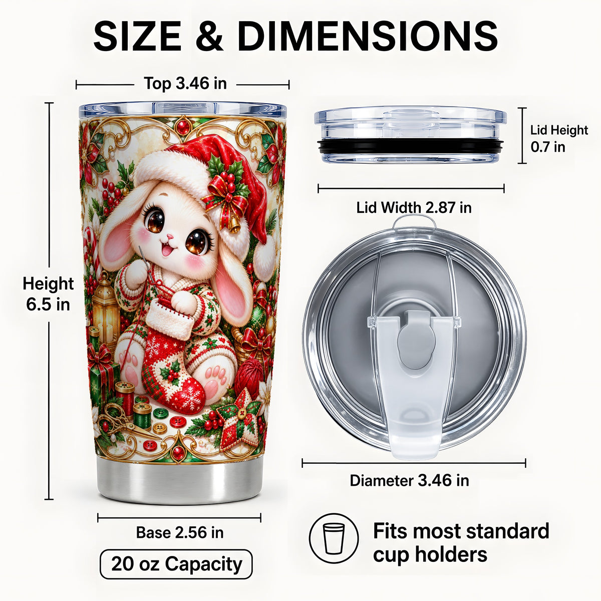 #pl[20oz|Steel] Christmas Bunny Tumbler 20oz, Holiday Rabbit Stainless Steel Travel Cup