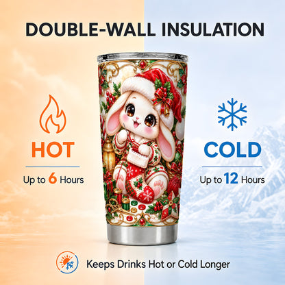 Christmas Bunny Tumbler 20oz, Holiday Rabbit Stainless Steel Travel Cup