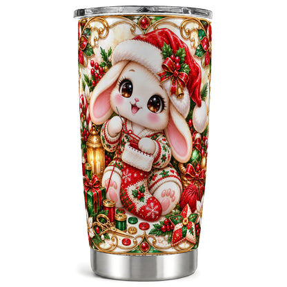 Christmas Bunny Tumbler 20oz, Holiday Rabbit Stainless Steel Travel Cup
