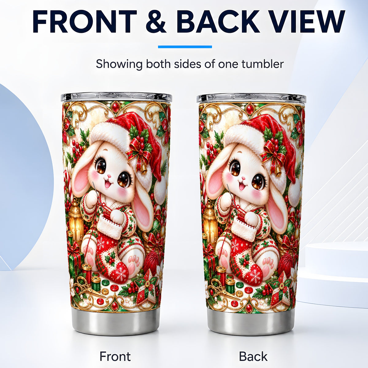 #pl[20oz|Steel] Christmas Bunny Tumbler 20oz, Holiday Rabbit Stainless Steel Travel Cup