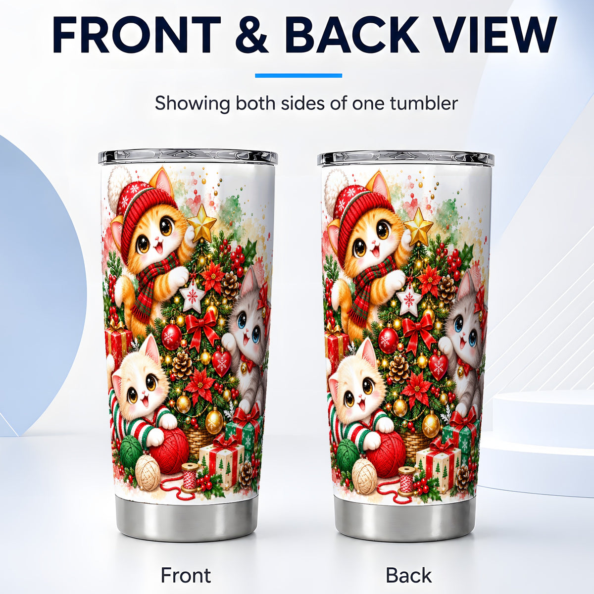 #pl[20oz|Steel] Christmas Kittens Tumbler 20oz, Holiday Cats Stainless Steel Travel Cup