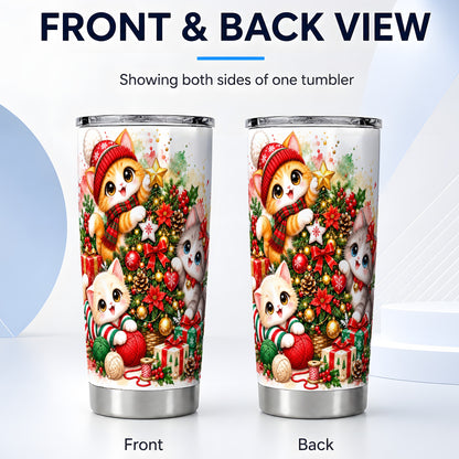 #pl[20oz|Steel] Christmas Kittens Tumbler 20oz, Holiday Cats Stainless Steel Travel Cup
