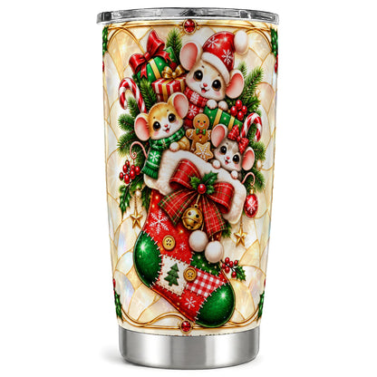 Christmas Mice Tumbler 20oz, Holiday Stocking Stainless Steel Travel Cup
