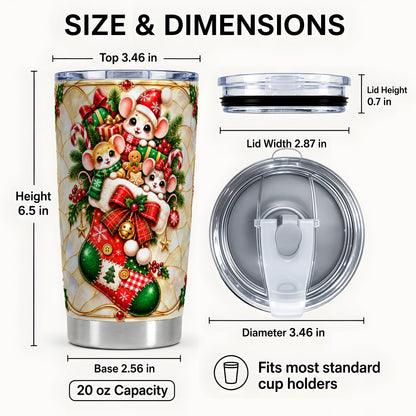 #pl[20oz|Steel] Christmas Mice Tumbler 20oz, Holiday Stocking Stainless Steel Travel Cup