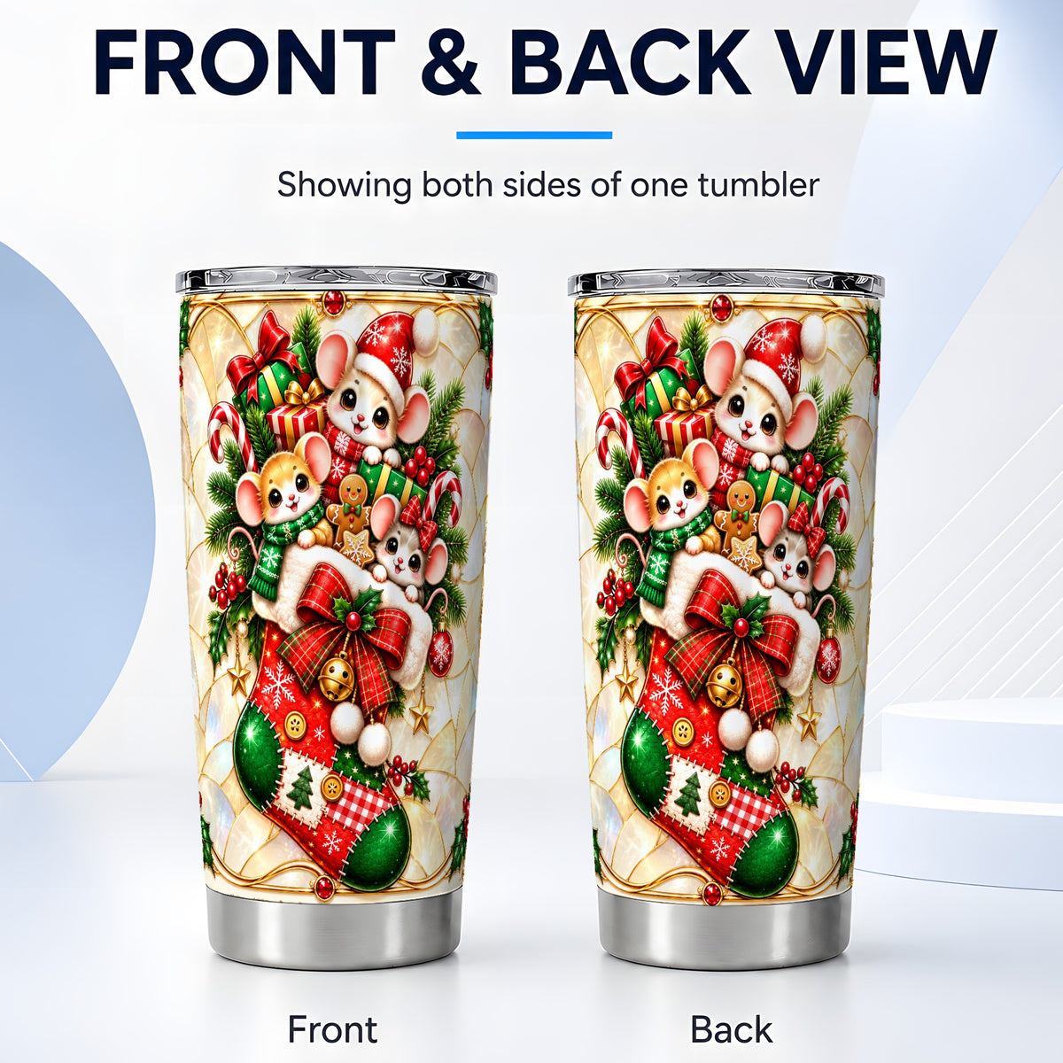 #pl[20oz|Steel] Christmas Mice Tumbler 20oz, Holiday Stocking Stainless Steel Travel Cup