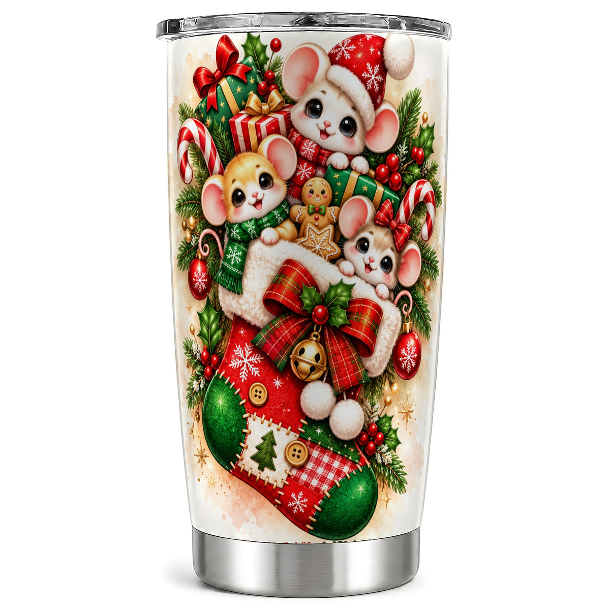 Christmas Mice Tumbler 20oz, Cute Holiday Stainless Steel Travel Cup