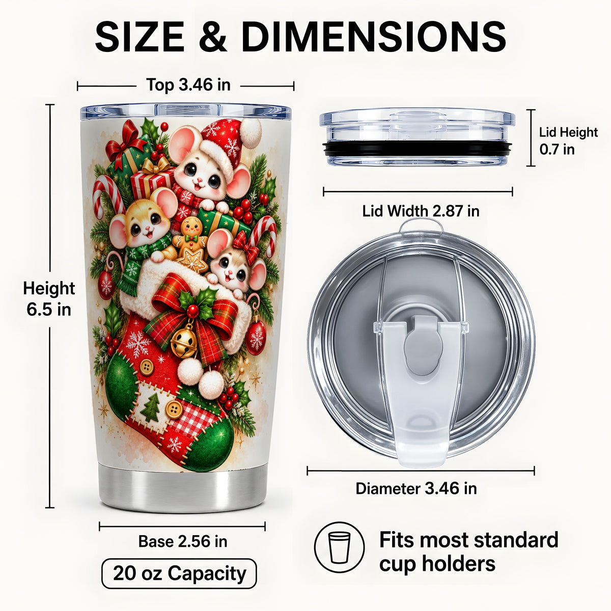 #pl[20oz|Steel] Christmas Mice Tumbler 20oz, Cute Holiday Stainless Steel Travel Cup