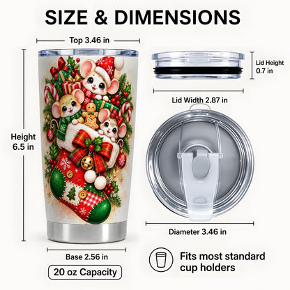#pl[20oz|Steel] Christmas Mice Tumbler 20oz, Cute Holiday Stainless Steel Travel Cup