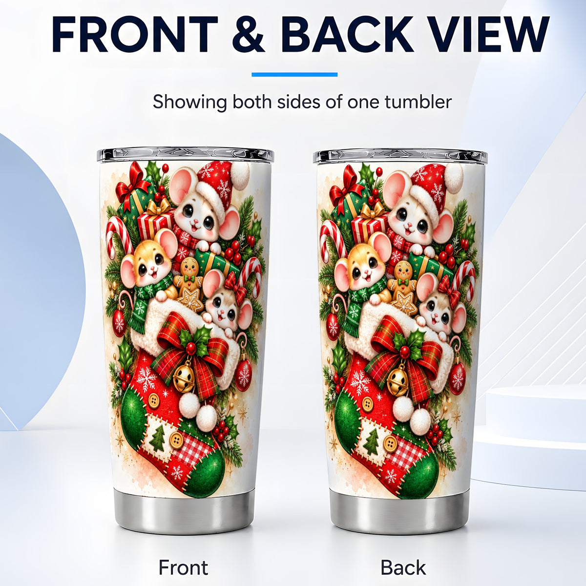 #pl[20oz|Steel] Christmas Mice Tumbler 20oz, Cute Holiday Stainless Steel Travel Cup