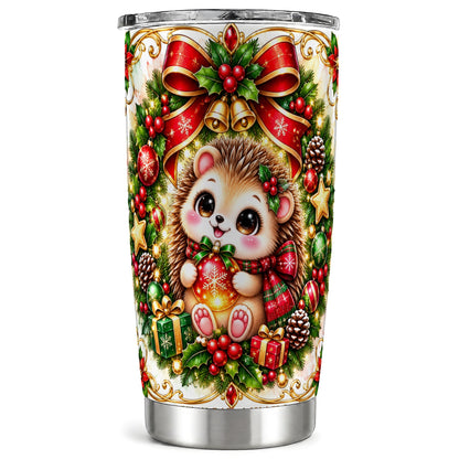 Christmas Hedgehog Tumbler 20oz, Woodland Stainless Steel Travel Cup