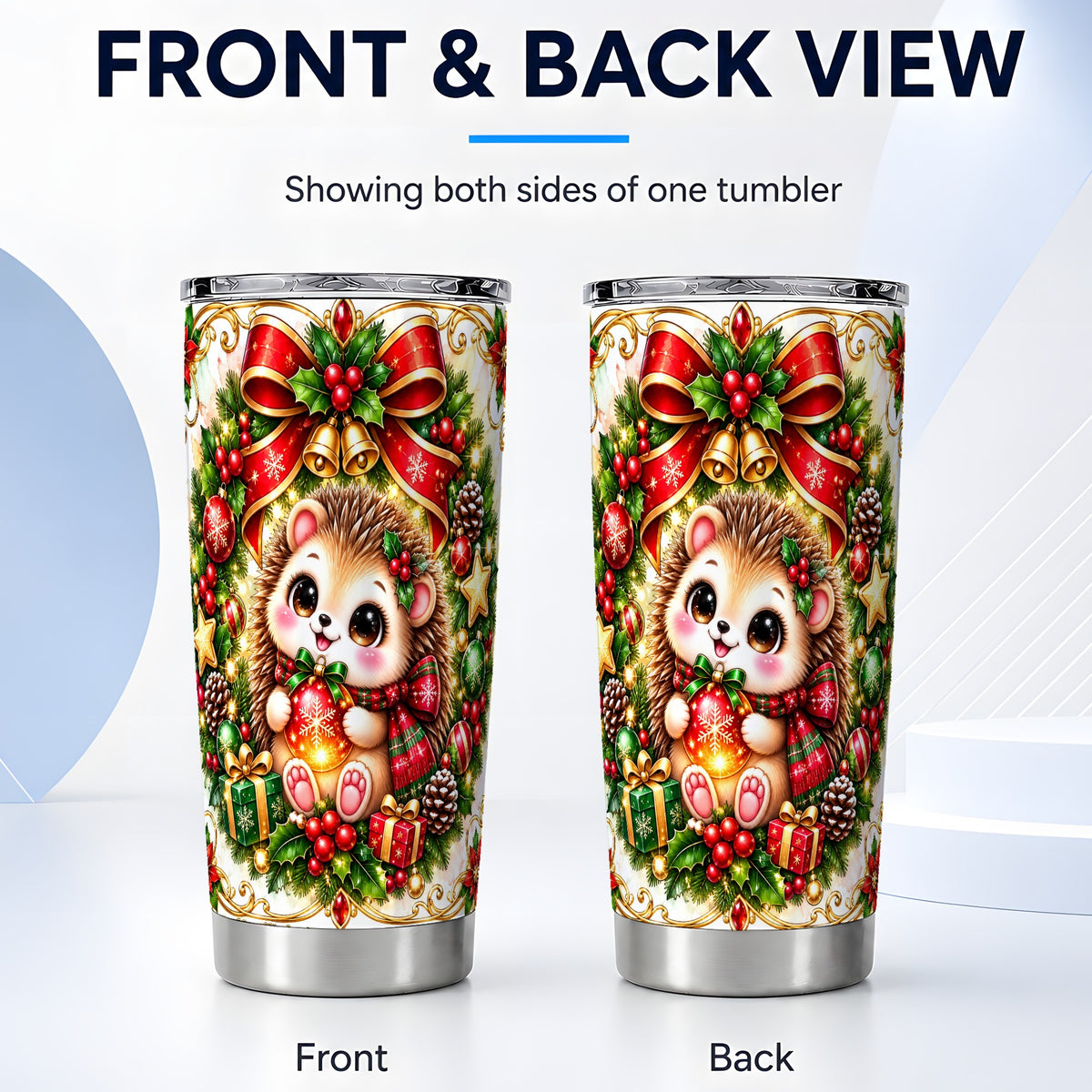 #pl[20oz|Steel] Christmas Hedgehog Tumbler 20oz, Woodland Stainless Steel Travel Cup
