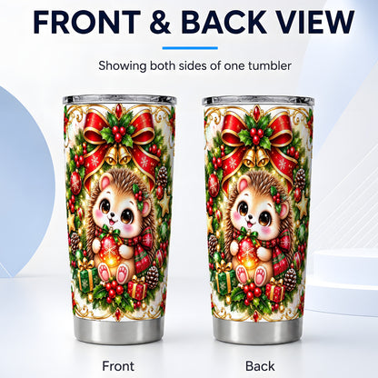 #pl[20oz|Steel] Christmas Hedgehog Tumbler 20oz, Woodland Stainless Steel Travel Cup