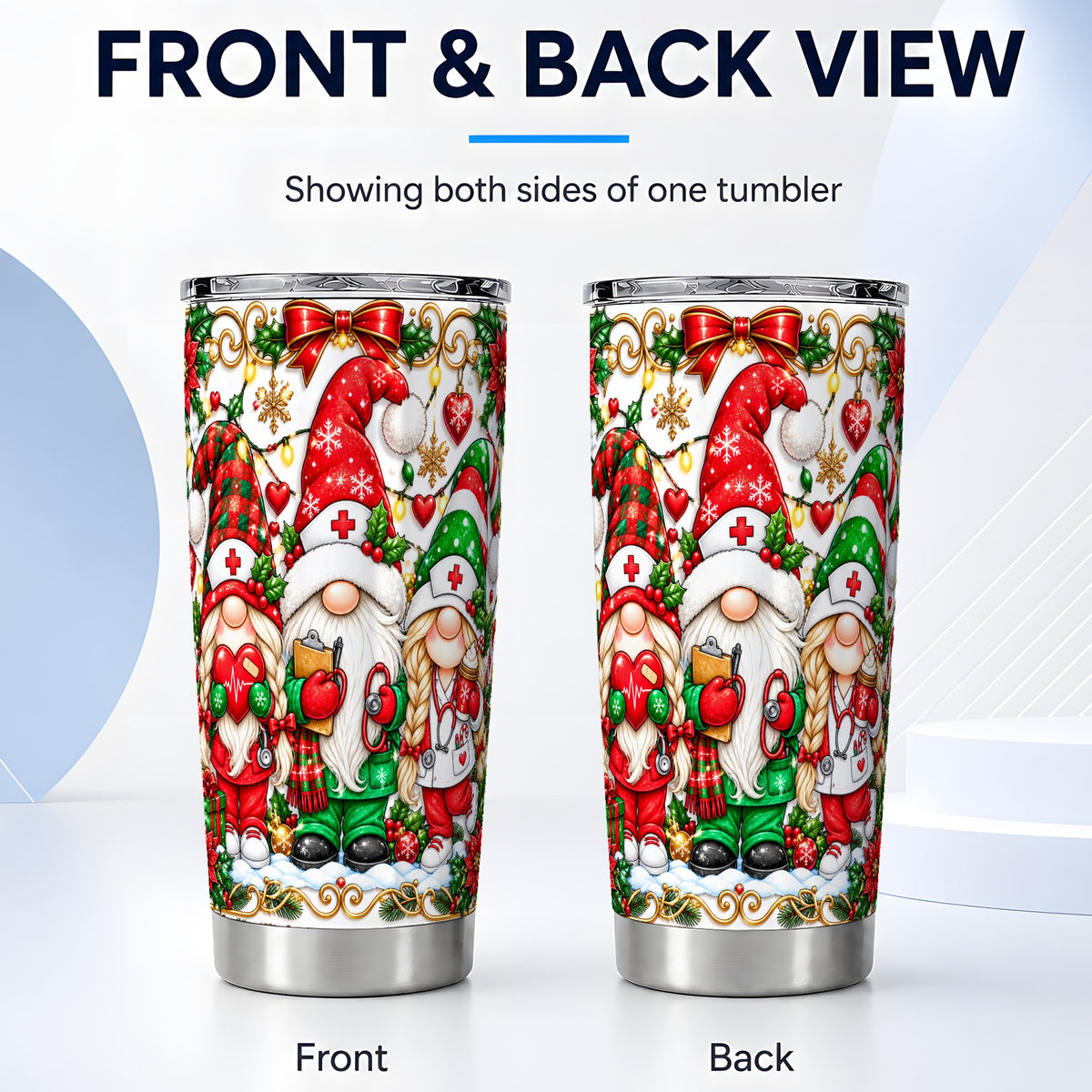 #pl[20oz|Steel] Christmas Nurse Gnomes Tumbler 20oz, Stainless Steel Travel Cup