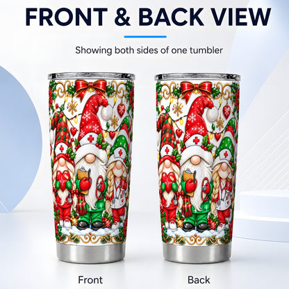 #pl[20oz|Steel] Christmas Nurse Gnomes Tumbler 20oz, Stainless Steel Travel Cup