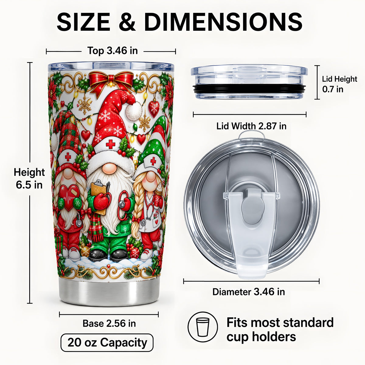 #pl[20oz|Steel] Christmas Nurse Gnomes Tumbler 20oz, Stainless Steel Travel Cup