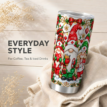 Christmas Nurse Gnomes Tumbler 20oz, Stainless Steel Travel Cup