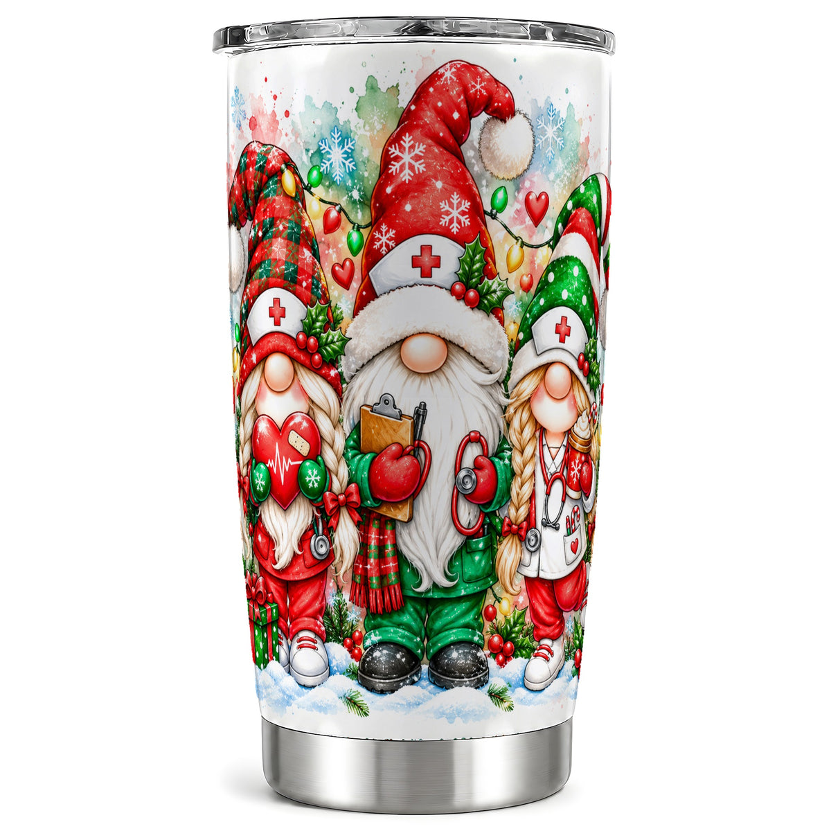 Christmas Nurse Gnomes Tumbler 20oz, Stainless Steel Travel Cup
