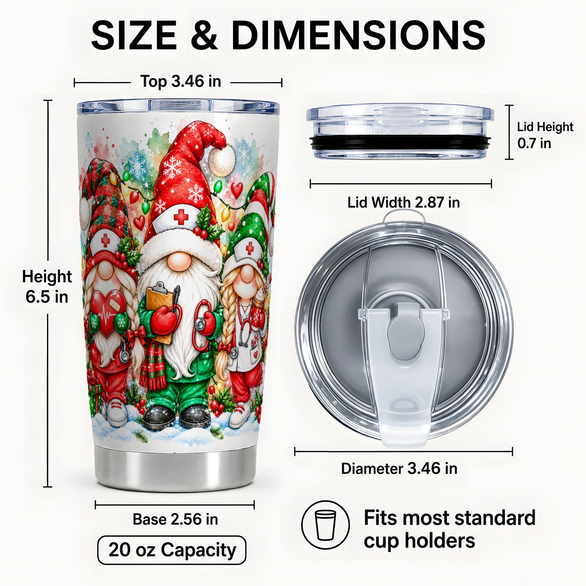 #pl[20oz|Steel] Christmas Nurse Gnomes Tumbler 20oz, Stainless Steel Travel Cup