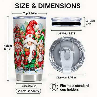 #pl[20oz|Steel] Christmas Nurse Gnomes Tumbler 20oz, Stainless Steel Travel Cup