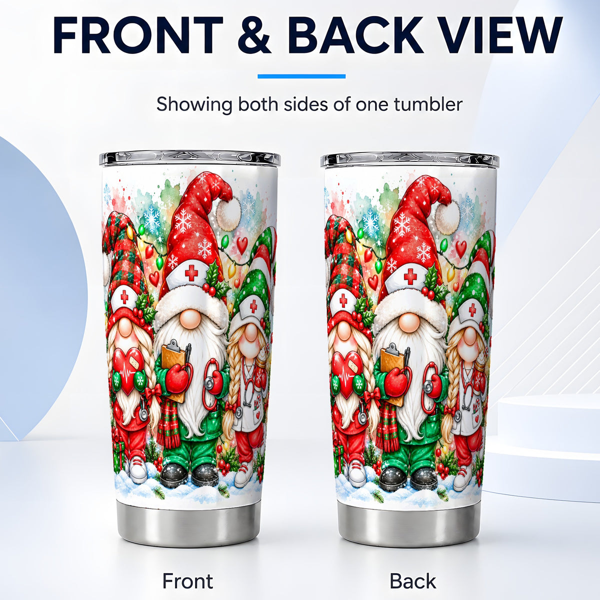 #pl[20oz|Steel] Christmas Nurse Gnomes Tumbler 20oz, Stainless Steel Travel Cup
