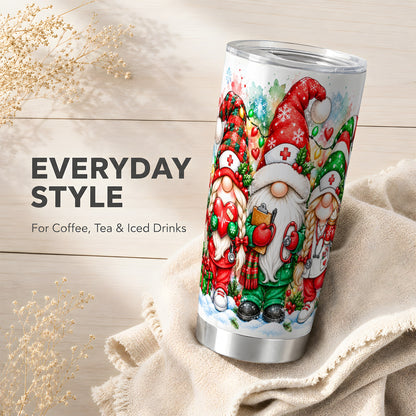 Christmas Nurse Gnomes Tumbler 20oz, Stainless Steel Travel Cup