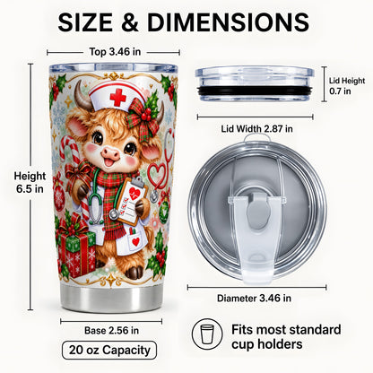 #pl[20oz|Steel] Christmas Nurse Cow Tumbler 20oz, Highland Cow Stainless Steel Travel Cup