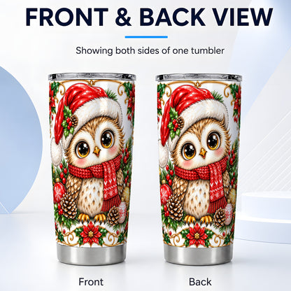 #pl[20oz|Steel] Christmas Owl Tumbler 20oz, Santa Hat Bird Stainless Steel Travel Cup