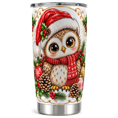 Cute Christmas Owl Tumbler 20oz, Snowy Bird Stainless Steel Travel Cup