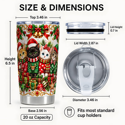 #pl[20oz|Steel] Christmas Kittens Tumbler 20oz, Festive Cats Stainless Steel Travel Cup