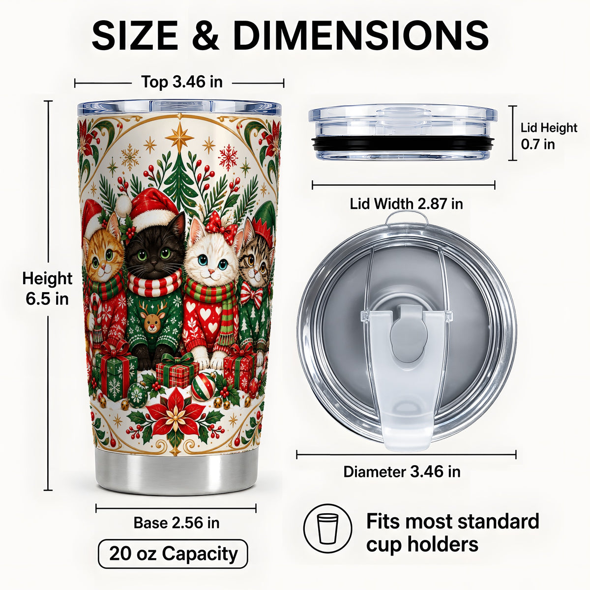 #pl[20oz|Steel] Christmas Cat Family Tumbler 20oz, Kittens Stainless Steel Travel Cup