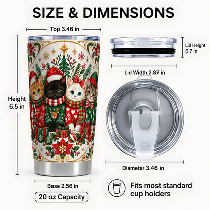 #pl[20oz|Steel] Christmas Cat Family Tumbler 20oz, Kittens Stainless Steel Travel Cup