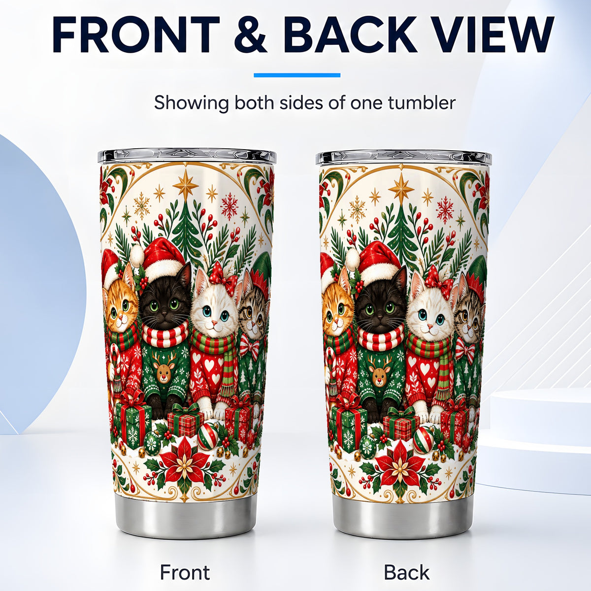 #pl[20oz|Steel] Christmas Cat Family Tumbler 20oz, Kittens Stainless Steel Travel Cup