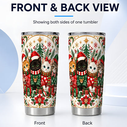 #pl[20oz|Steel] Christmas Cat Family Tumbler 20oz, Kittens Stainless Steel Travel Cup