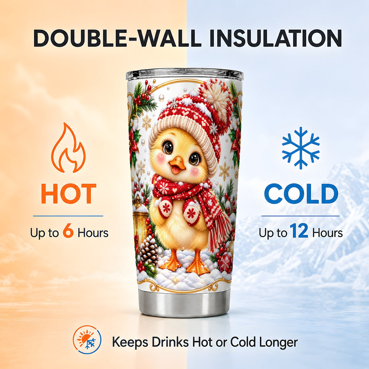Christmas Chick Tumbler 20oz, Cute Chicken Stainless Steel Travel Cup