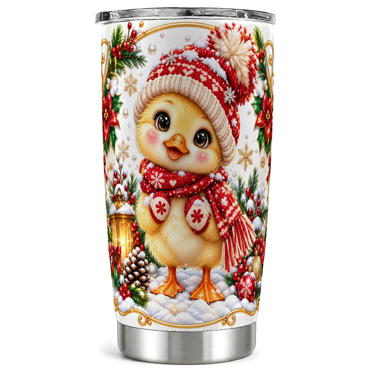 Christmas Chick Tumbler 20oz, Cute Chicken Stainless Steel Travel Cup