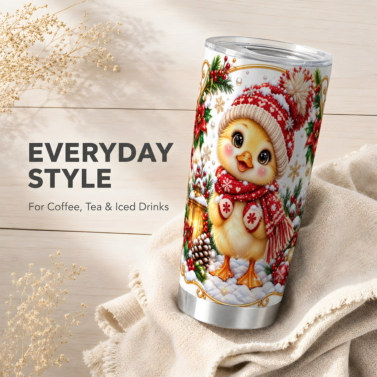 Christmas Chick Tumbler 20oz, Cute Chicken Stainless Steel Travel Cup