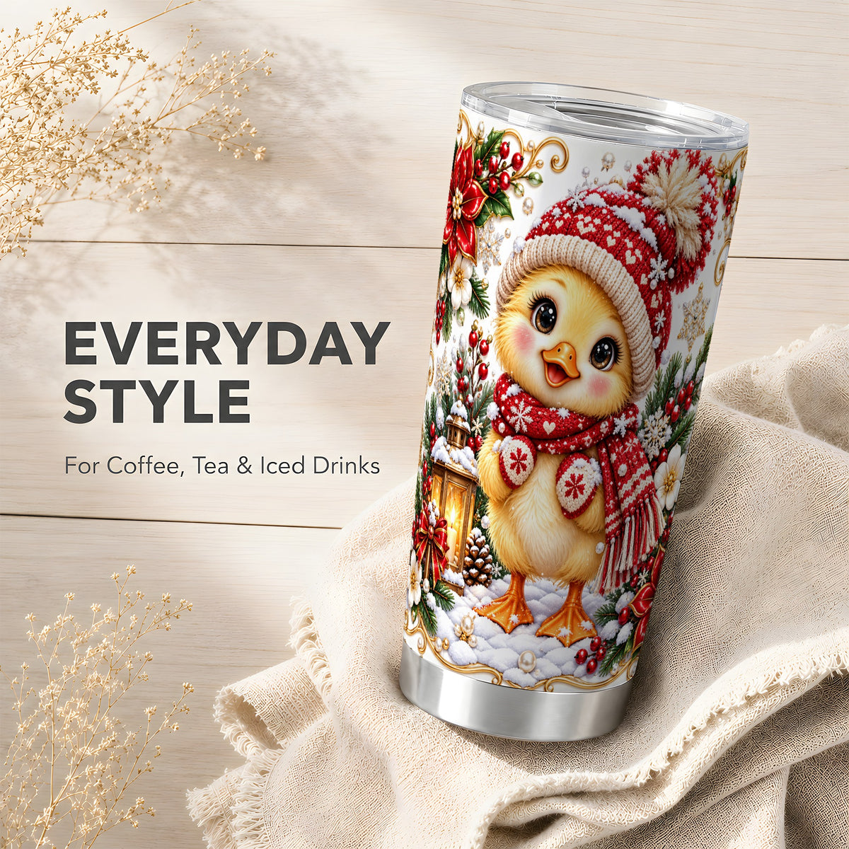 Baby Chick Tumbler 20oz, Christmas Chicken Stainless Steel Travel Cup