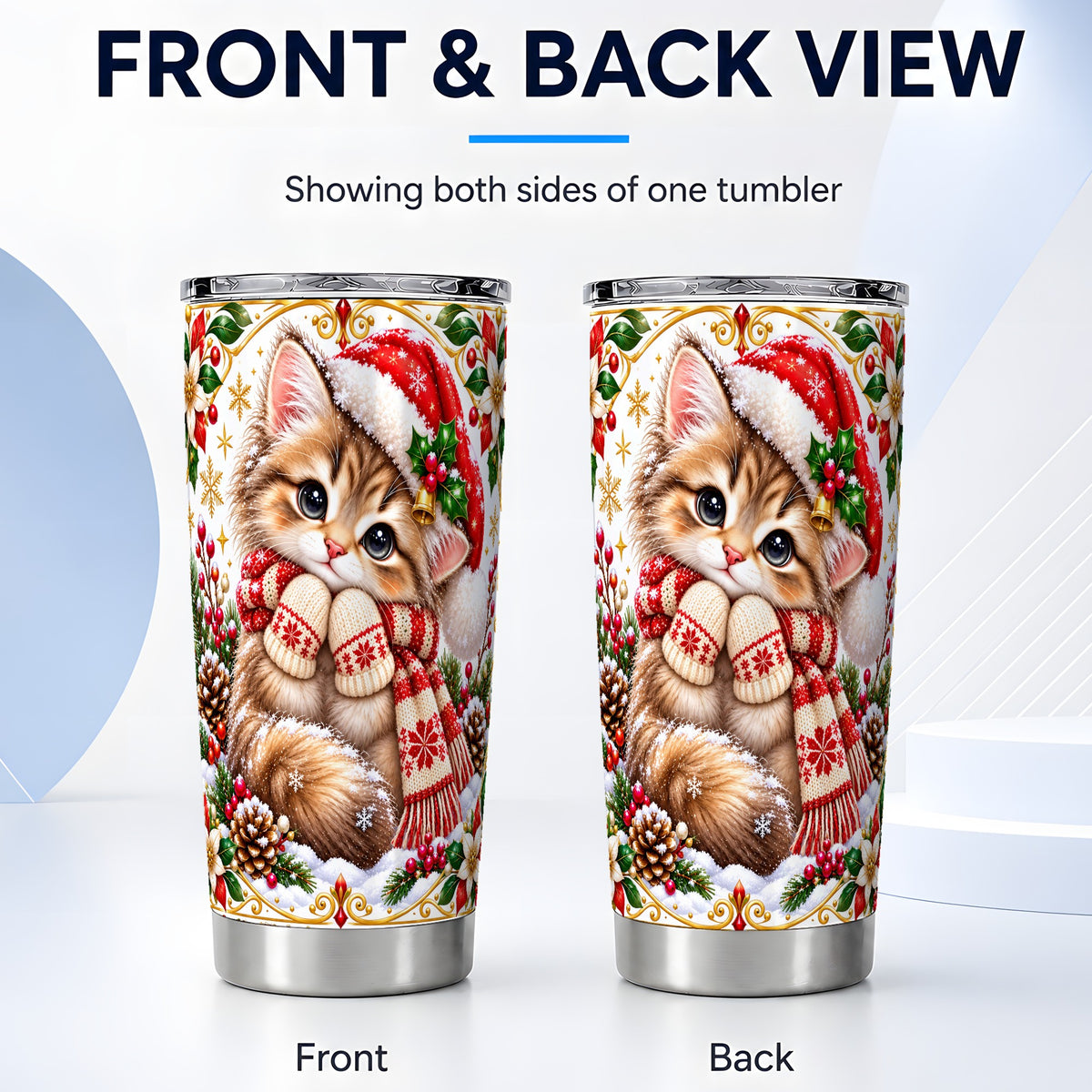 #pl[20oz|Steel] Christmas Kitten Tumbler 20oz, Cute Cat Stainless Steel Travel Cup