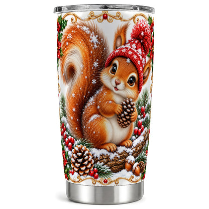 Christmas Squirrel Tumbler 20oz, Woodland Stainless Steel Travel Cup